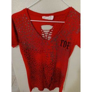 Womans Top Sugar & Rox Small Red Graphic Tee Ladderback Style Logo